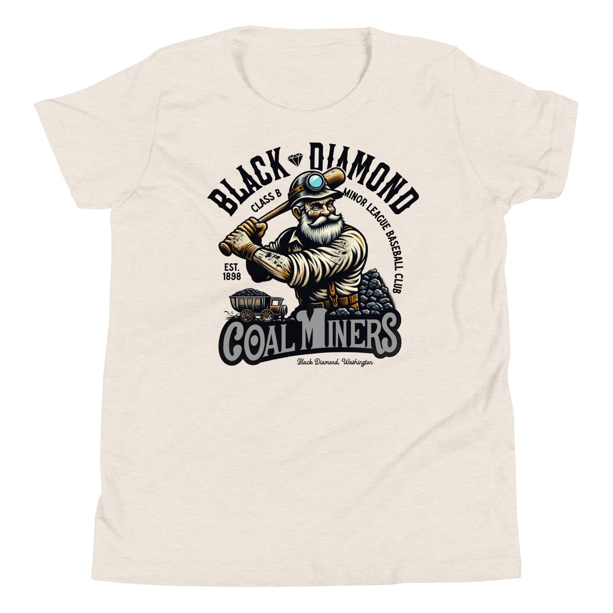 Black Diamond Coal Miners Youth T-Shirt – Bella Canvas Flat Lay