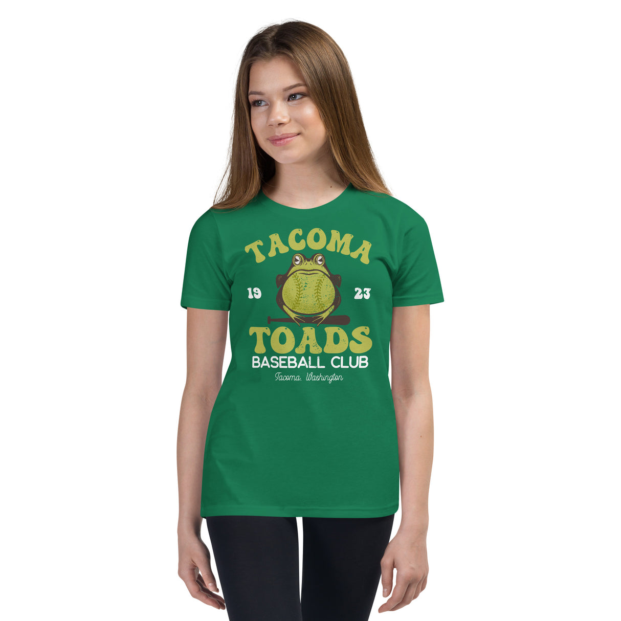 Girl in Tacoma Toads t-shirt – Outfield Outlaws kids baseball shirt