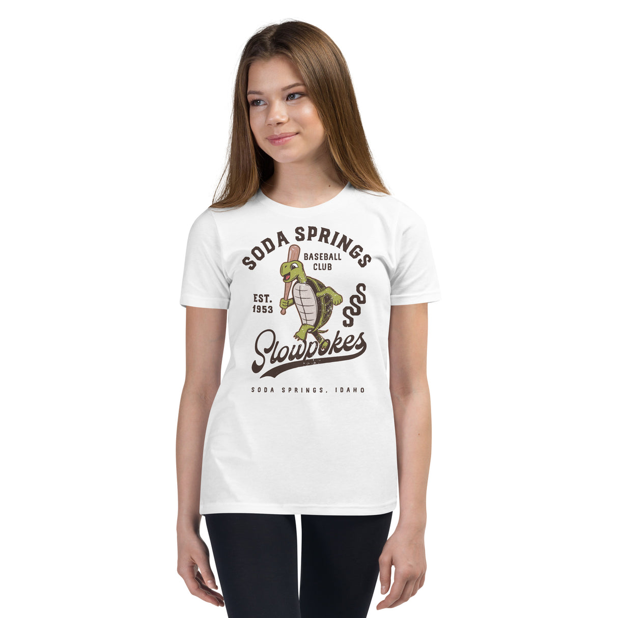 Girl in Soda Springs Slow Pokes youth Bella Canvas shirt