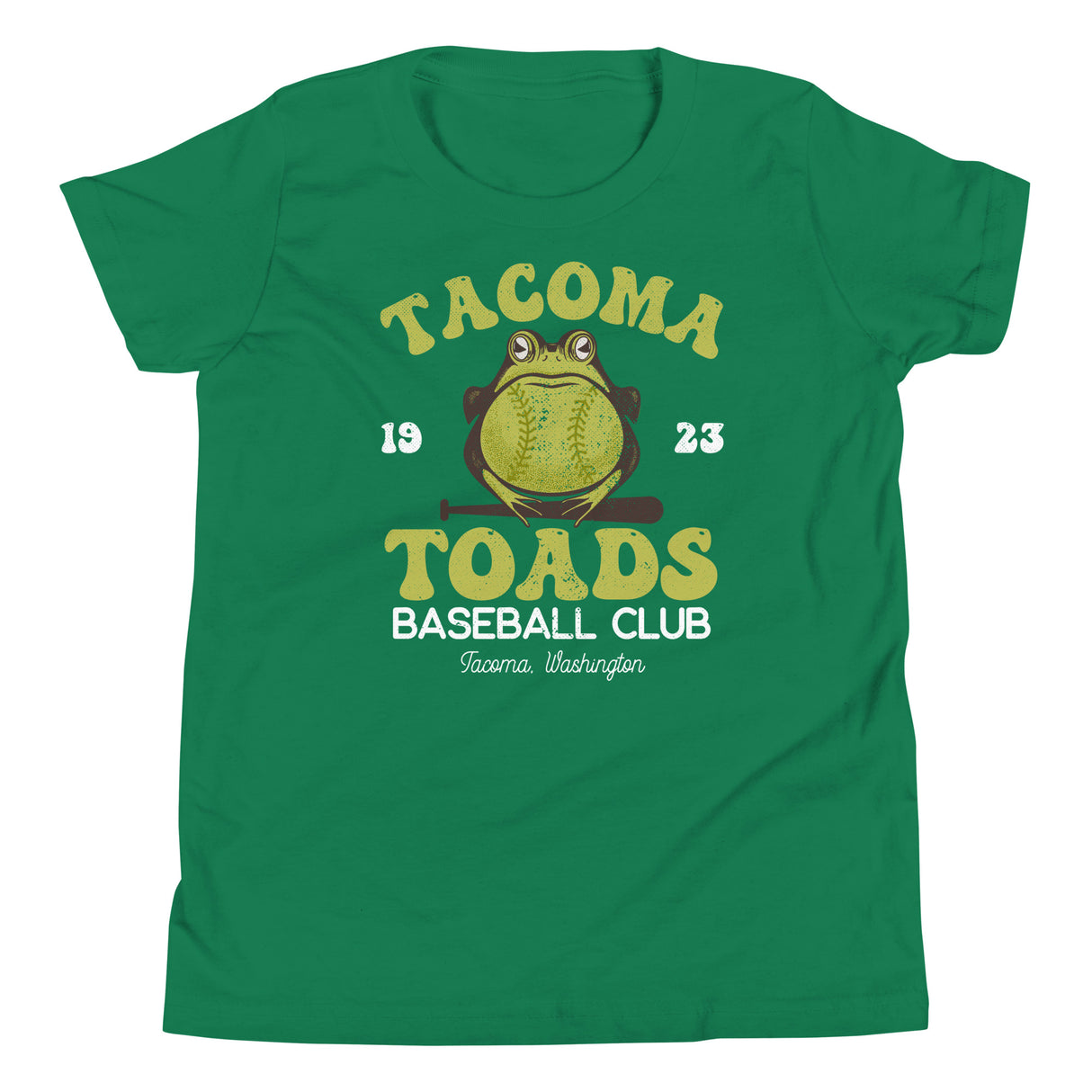 Tacoma Toads Youth T-Shirt – Funny Frog Mascot Flat Lay