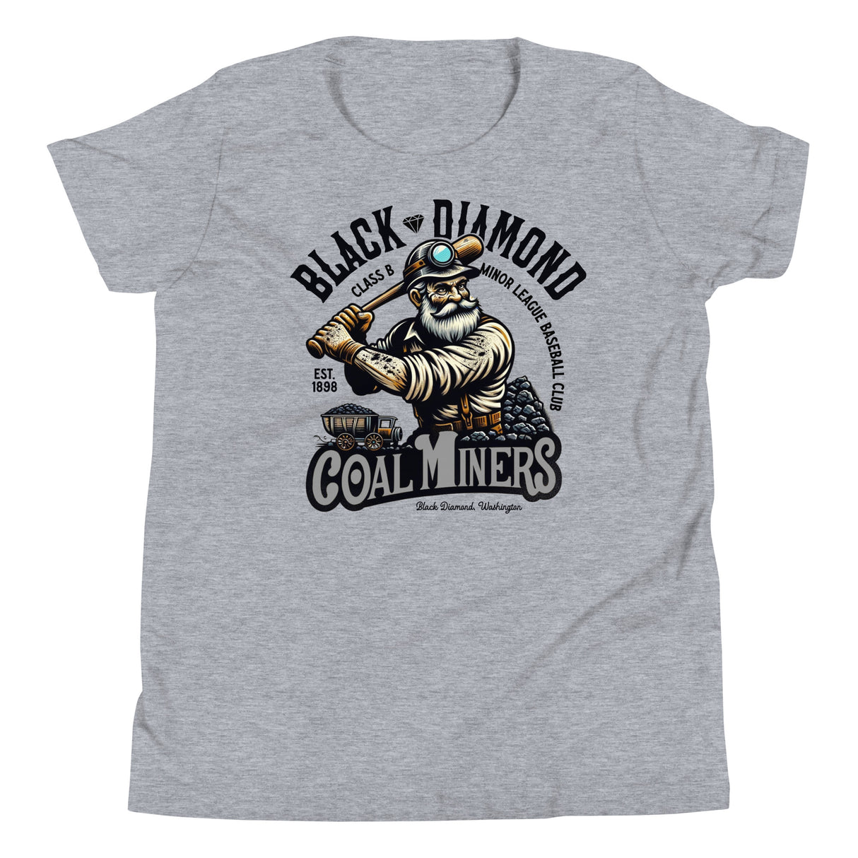 Black Diamond Coal Miners heather grey Youth T-Shirt – Bella Canvas Flat Lay