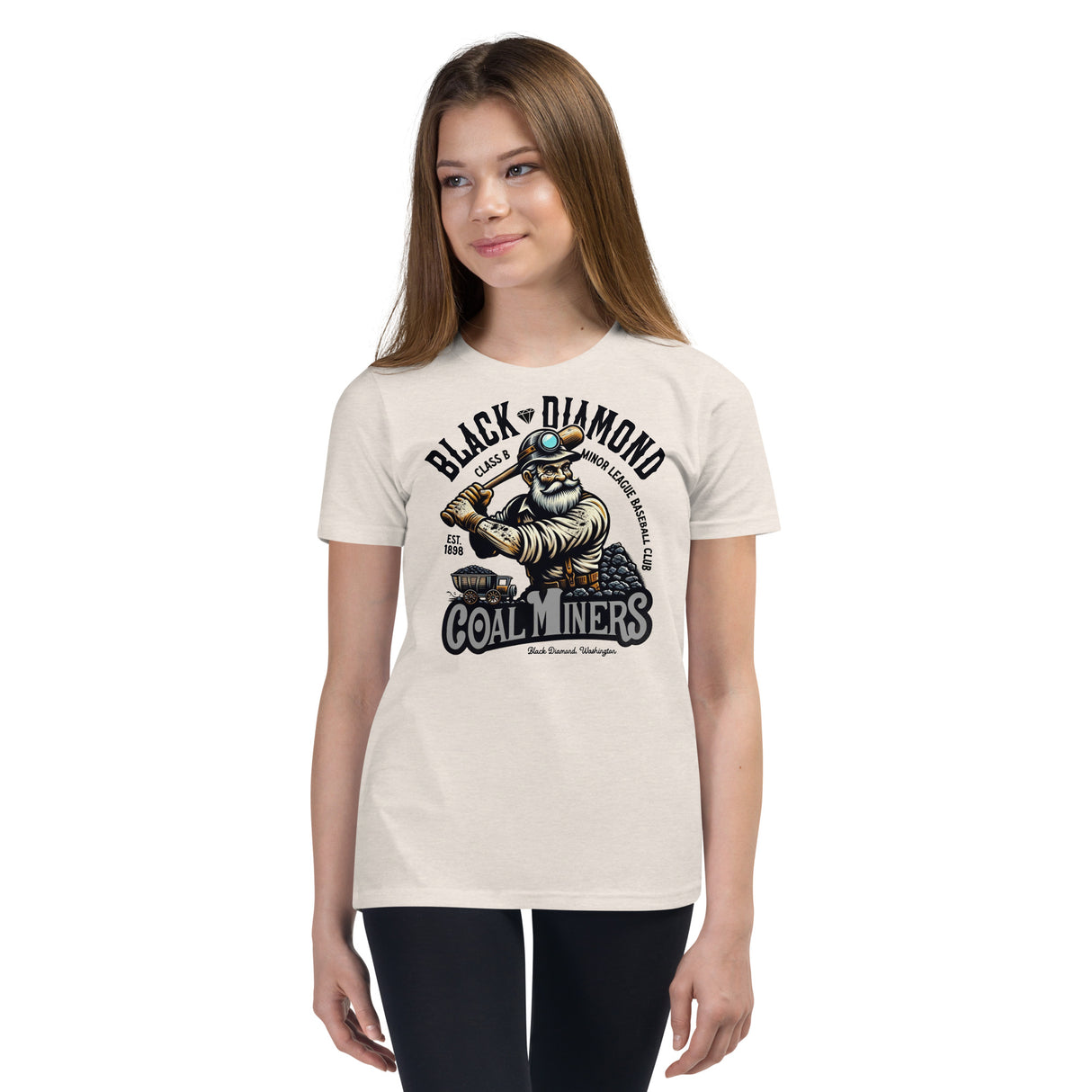 Girl in Coal Miners Bella Canvas youth shirt – vintage mascot apparel