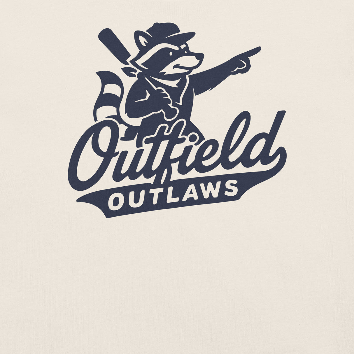 Close-up of Outfield Outlaws front chest logo printed on vintage white Bella Canvas t-shirt