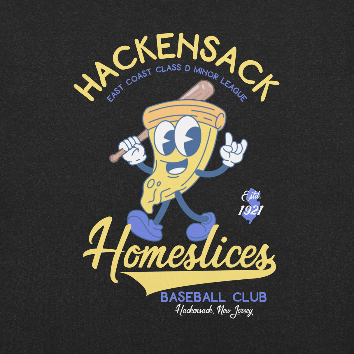 Hackensack Homeslices pizza mascot shirt