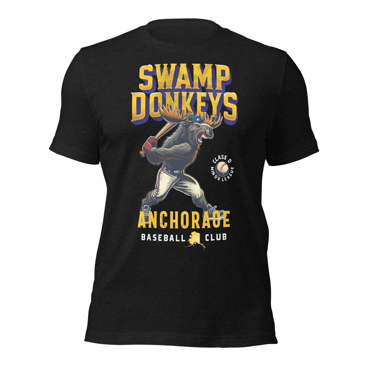 Anchorage Swamp Donkeys mascot t-shirt – moose baseball design