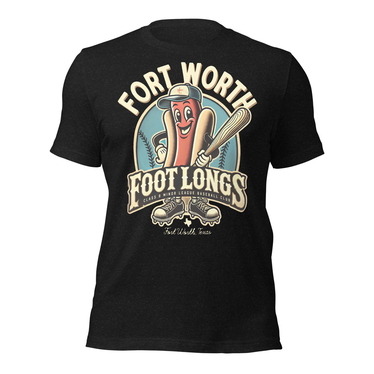 Fort Worth Footlongs mascot shirt – front view of retro baseball tee