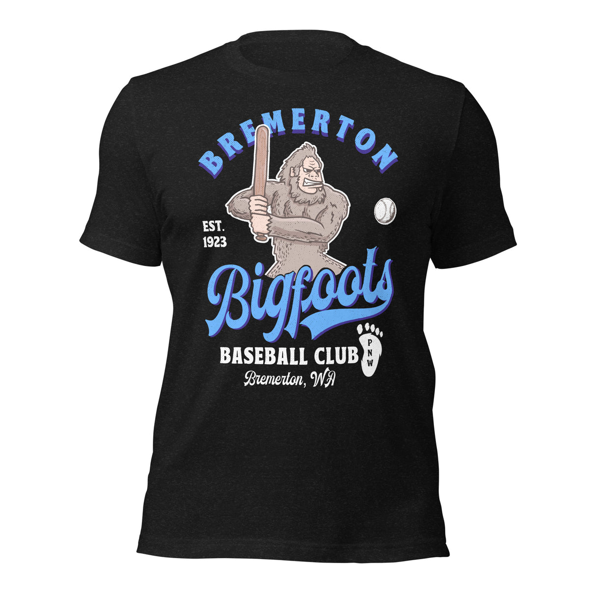 Bremerton Bigfoots mascot shirt – front view of retro baseball tee