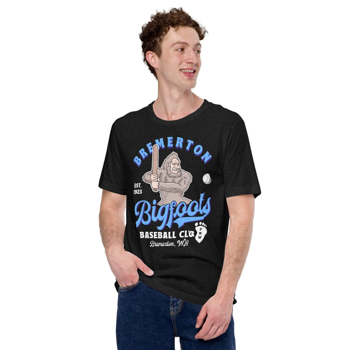 Model wearing Bremerton Bigfoots shirt – funny bigfoots team shirt in vintage style