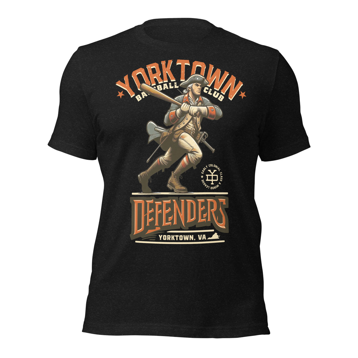 Yorktown Defenders mascot shirt – front view of retro baseball tee
