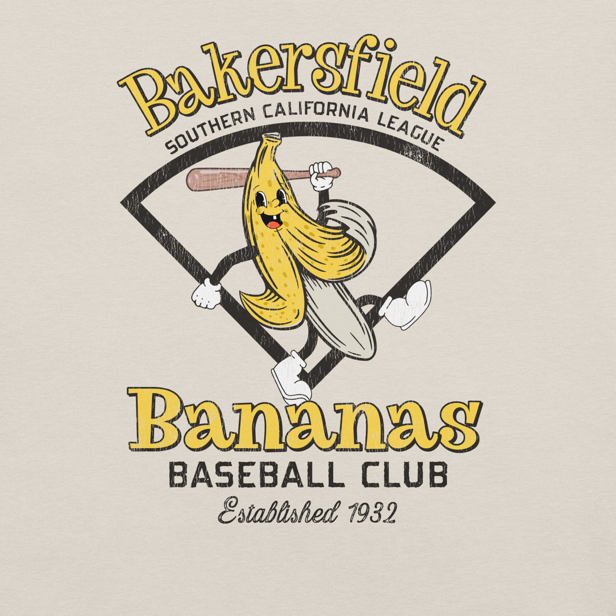 Banana baseball mascot tee – Bakersfield Bananas design