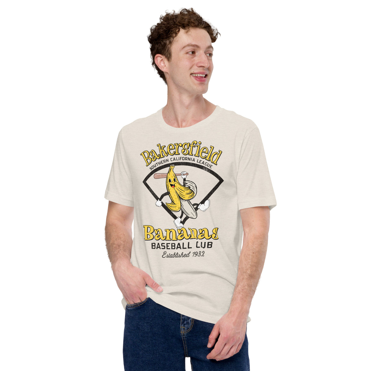 Funny retro baseball shirt with fruit character
