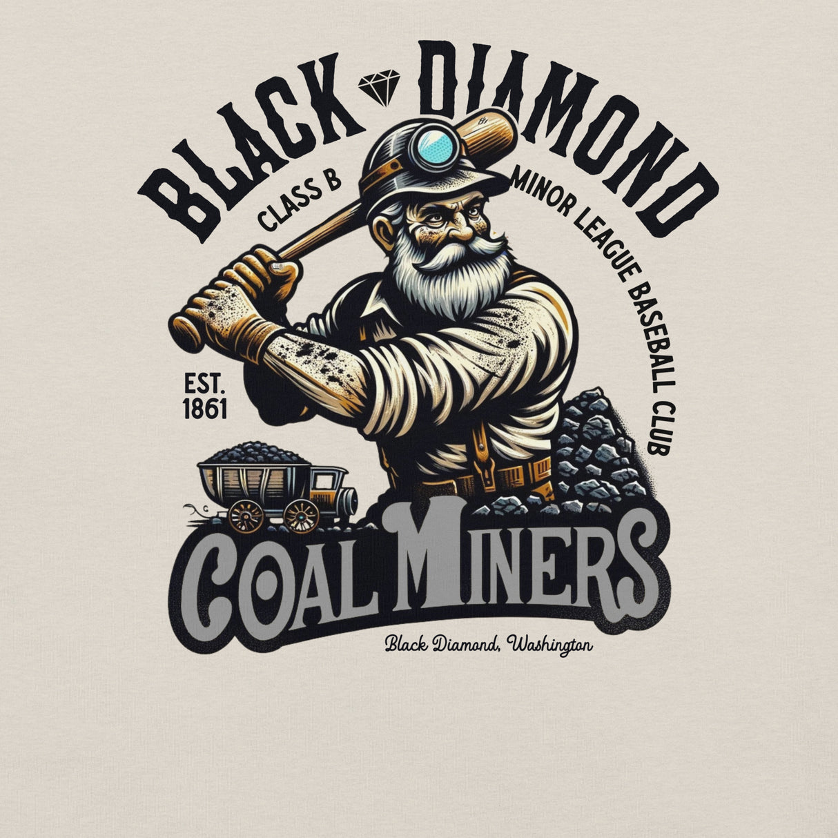 Vintage diamond coal miners mascot artwork – close-up design detail