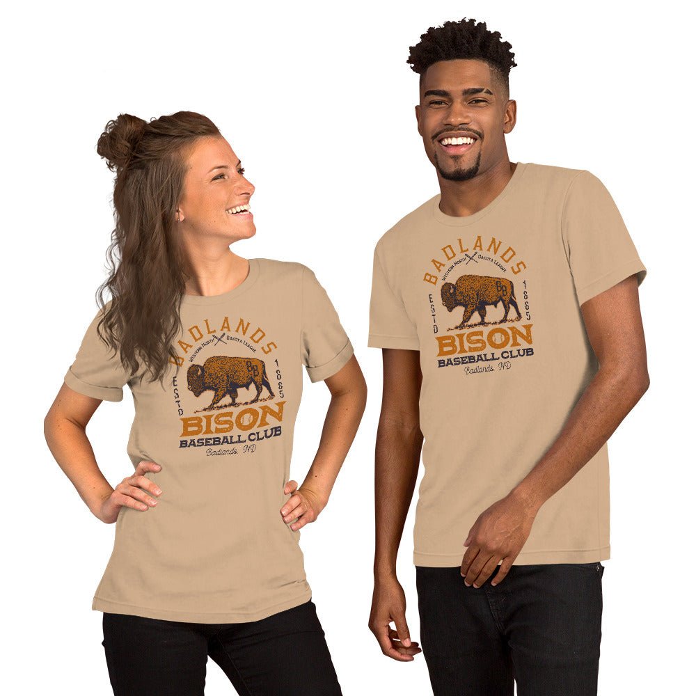 Models wearing Badlands Bison shirt – funny bison team shirt in vintage style