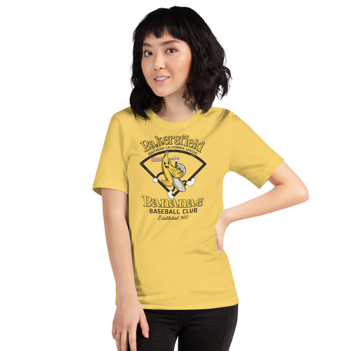 Funny retro baseball shirt with fruit character