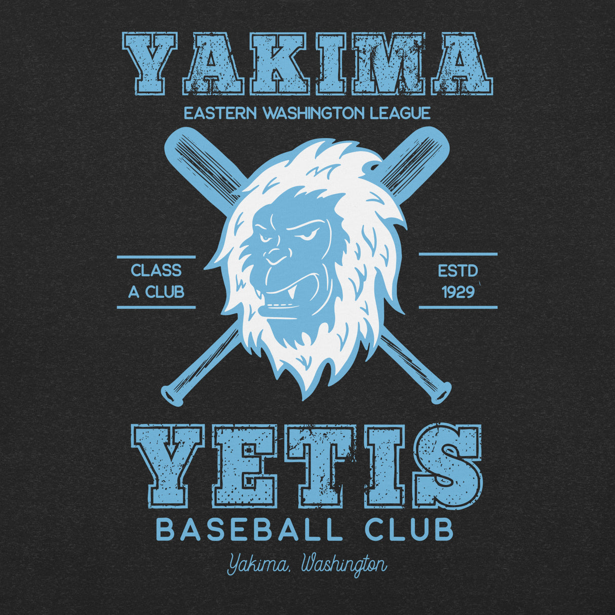 Close-up of Yakima Yetis vintage yeti mascot baseball graphic on t-shirt