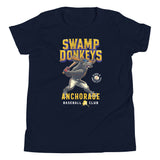Anchorage Swamp Donkeys Youth Navy T-Shirt – Moose Mascot Flat Lay