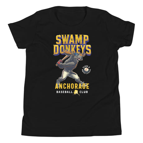 Anchorage Swamp Donkeys Youth T-Shirt – Moose Mascot Flat Lay