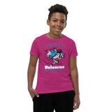 Boy wearing Union City Unicorns mascot tee – youth Bella Canvas