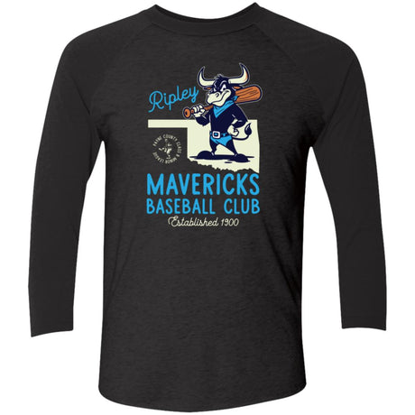 Ripley Mavericks Retro Minor League Baseball Team-Tri-Blend 3/4 Sleeve Raglan T-Shirt