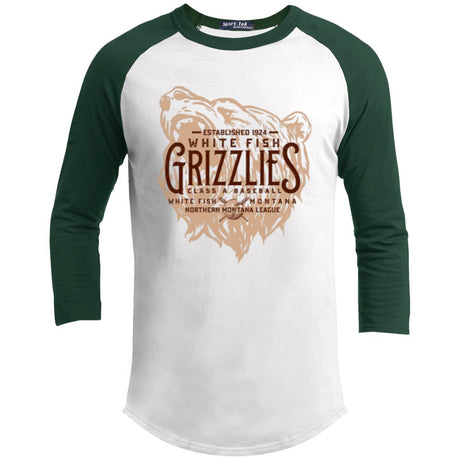 White Fish Grizzlies Retro Minor League Baseball Team-Youth 3/4 Raglan Sleeve Shirt