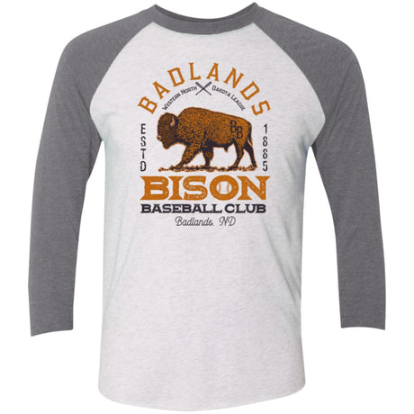 Badlands Bison Retro Minor League Baseball Team-Tri-Blend 3/4 Sleeve Raglan T-Shirt