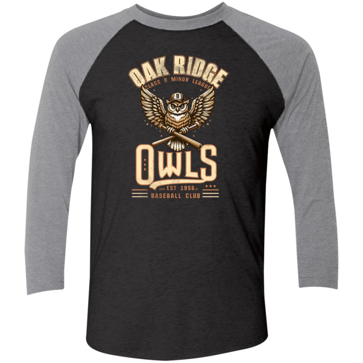 Oak Ridge Owls Retro Minor League Baseball Team  Tri-Blend 3/4 Sleeve Raglan T-Shirt - outfieldoutlaws