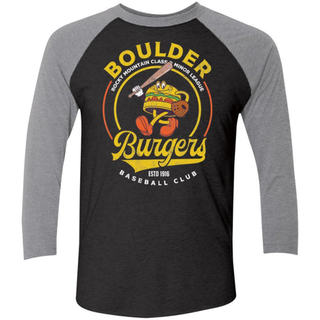Boulder Burgers Retro Minor League Baseball Team-Tri-Blend 3/4 Sleeve Raglan T-Shirt