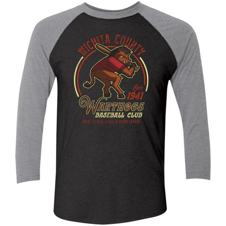 Wichita County Warthogs Retro Minor League Baseball Team-Tri-Blend 3/4 Sleeve Raglan T-Shirt