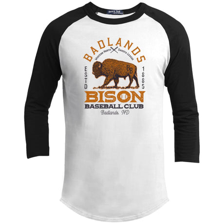 Badlands Bison Retro Minor League Baseball Team-Youth 3/4 Raglan Sleeve Shirt - outfieldoutlaws