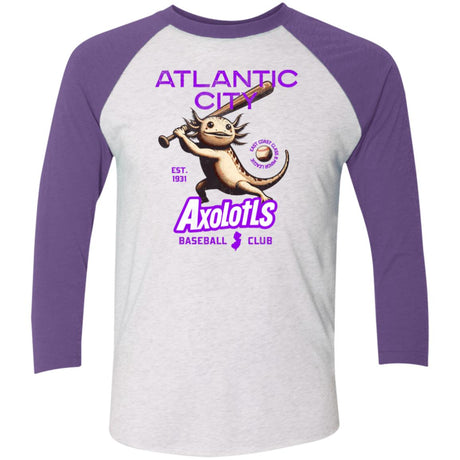 Atlantic City Axolotls Retro Minor League Baseball Team-Tri-Blend 3/4 Sleeve Raglan T-Shirt - outfieldoutlaws