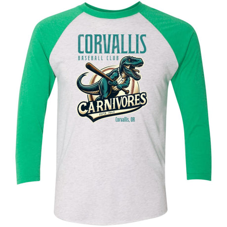 Corvallis Carnivores Retro Minor League Baseball Team-Tri-Blend 3/4 Sleeve Raglan T-Shirt