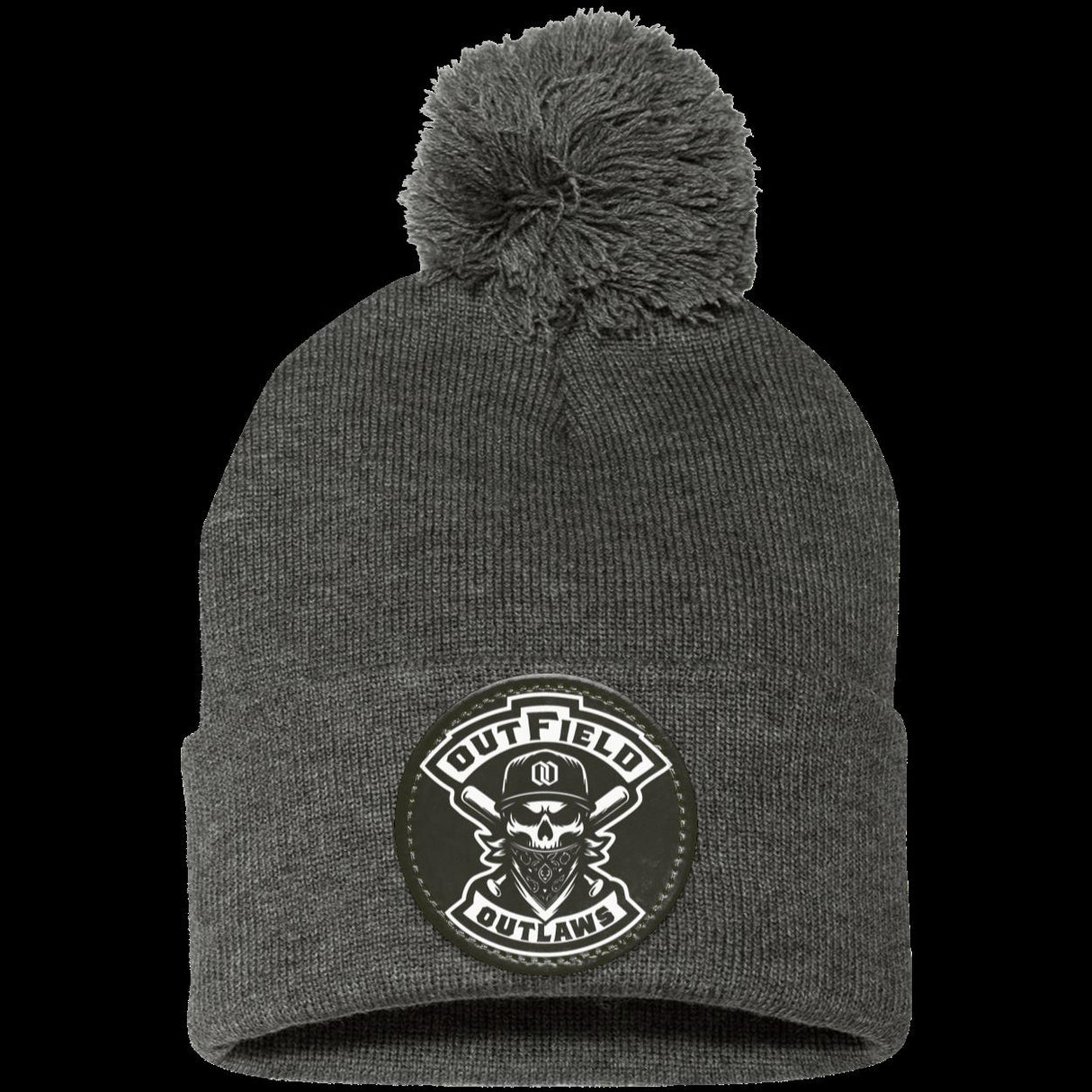 Outfield Outlaws Pom Pom Knit Cap Vegan Leather Patch