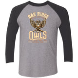 Oak Ridge Owls Retro Minor League Baseball Team  Tri-Blend 3/4 Sleeve Raglan T-Shirt - outfieldoutlaws