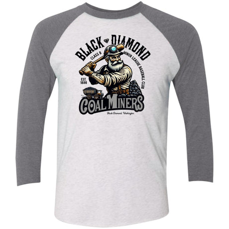 Black Diamond Miners Retro Minor League Baseball Team-Tri-Blend 3/4 Sleeve Raglan T-Shirt