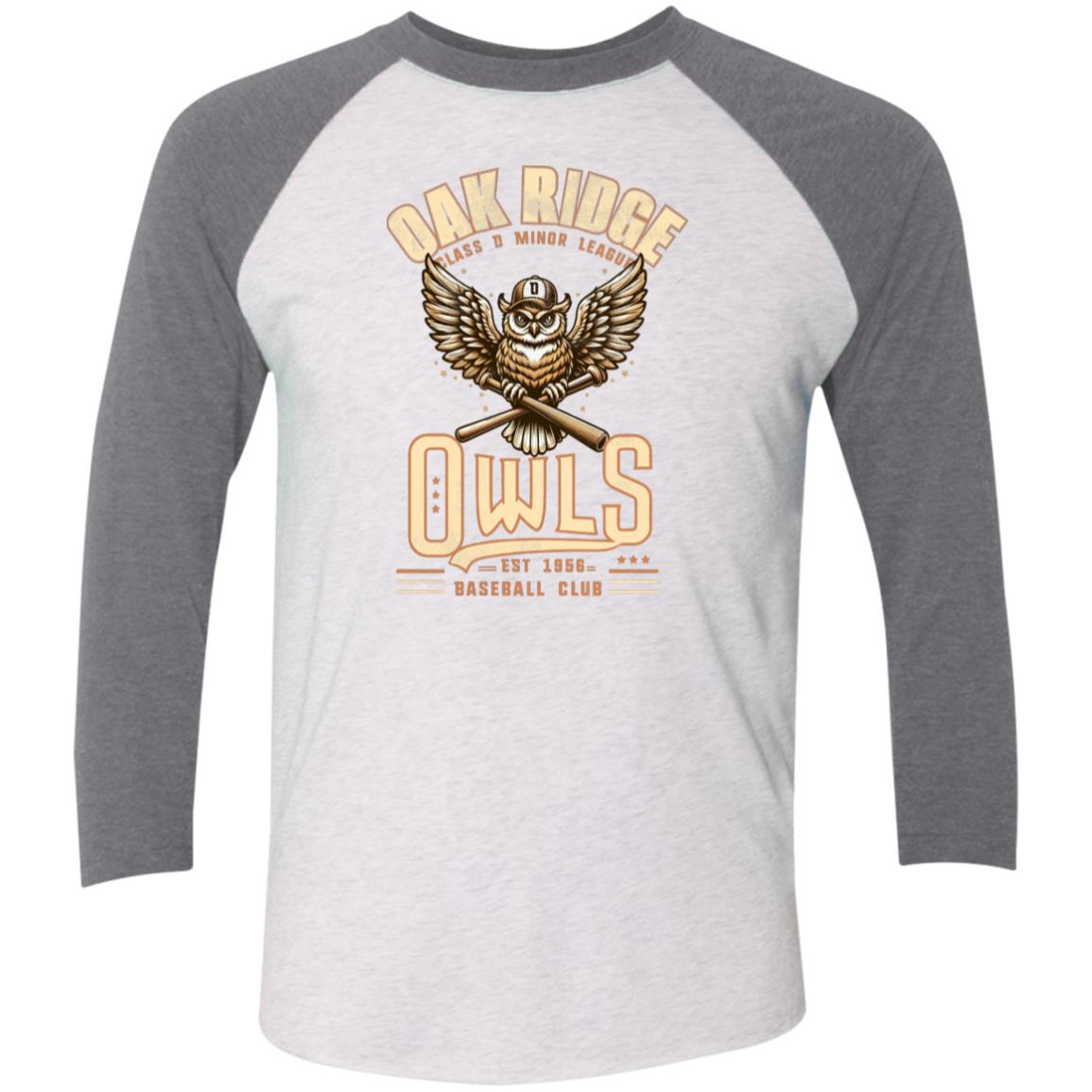 Oak Ridge Owls Retro Minor League Baseball Team  Tri-Blend 3/4 Sleeve Raglan T-Shirt - outfieldoutlaws