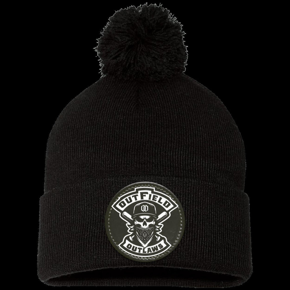 Outfield Outlaws Pom Pom Knit Cap Vegan Leather Patch