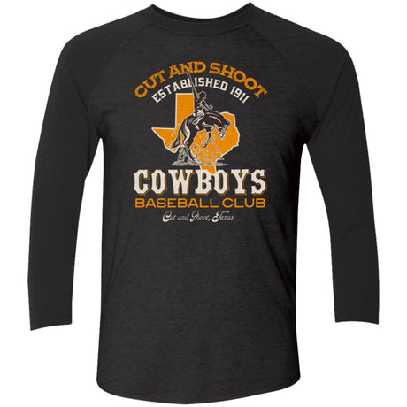 Cut and Shoot Cowboys Retro Minor League Baseball Team-Tri-Blend 3/4 Sleeve Raglan T-Shirt