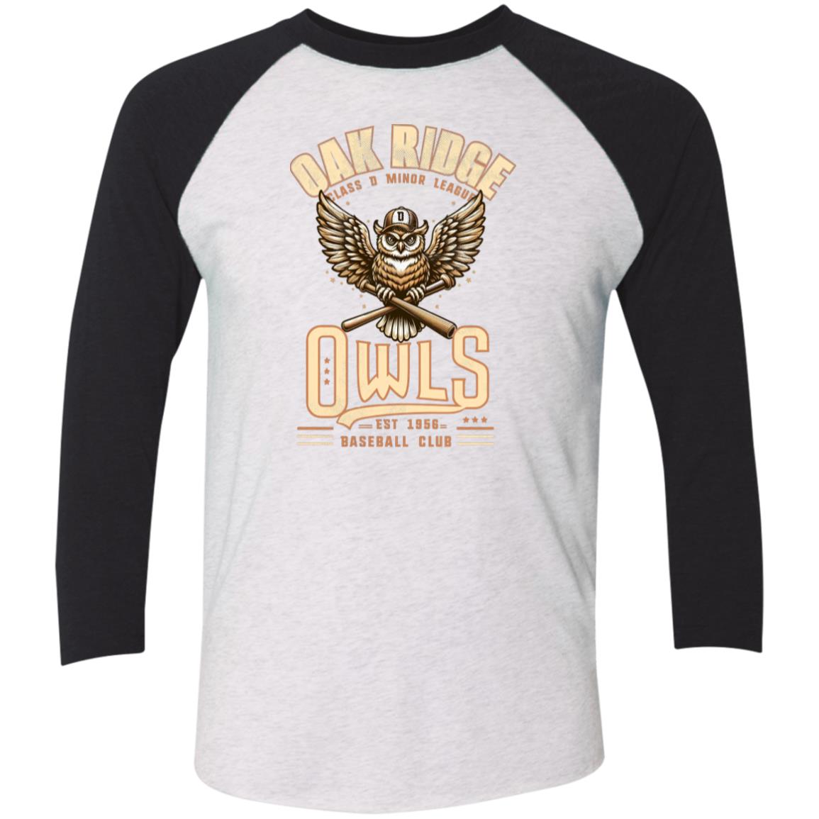 Oak Ridge Owls Retro Minor League Baseball Team  Tri-Blend 3/4 Sleeve Raglan T-Shirt - outfieldoutlaws