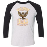 Oak Ridge Owls Retro Minor League Baseball Team  Tri-Blend 3/4 Sleeve Raglan T-Shirt - outfieldoutlaws