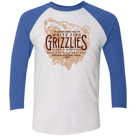 White Fish Grizzlies Retro Minor League Baseball Team-Tri-Blend 3/4 Sleeve Raglan T-Shirt