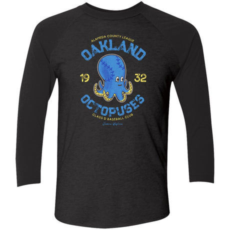 Oakland Octopuses Retro Minor League Baseball Team-Tri-Blend 3/4 Sleeve Raglan T-Shirt