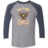 Oak Ridge Owls Retro Minor League Baseball Team  Tri-Blend 3/4 Sleeve Raglan T-Shirt - outfieldoutlaws