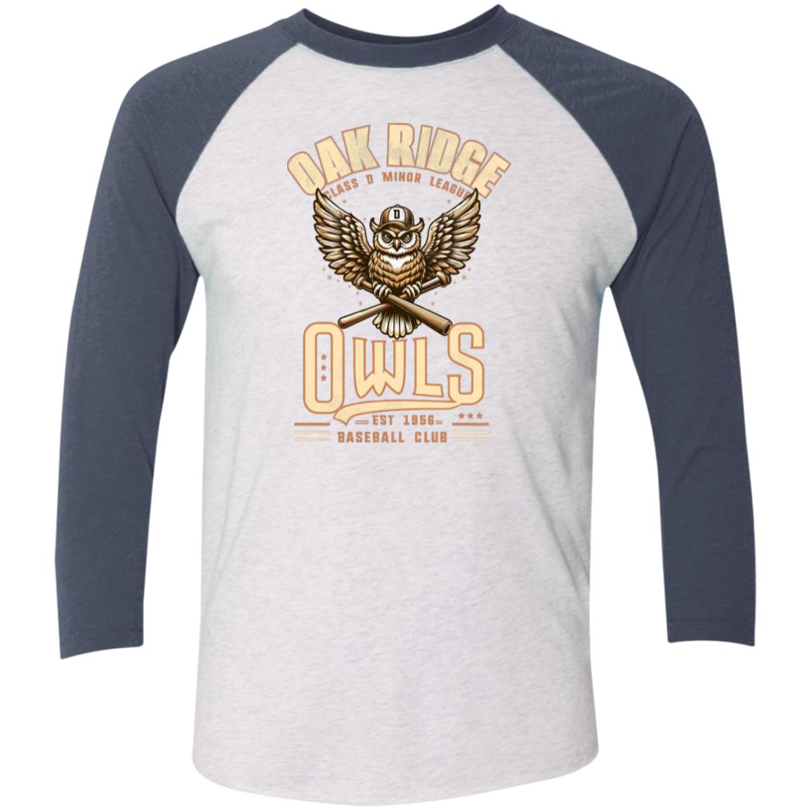 Oak Ridge Owls Retro Minor League Baseball Team  Tri-Blend 3/4 Sleeve Raglan T-Shirt - outfieldoutlaws