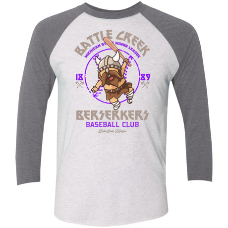Battle Creek Berserkers Retro Minor League Baseball Team-Tri-Blend 3/4 Sleeve Raglan T-Shirt