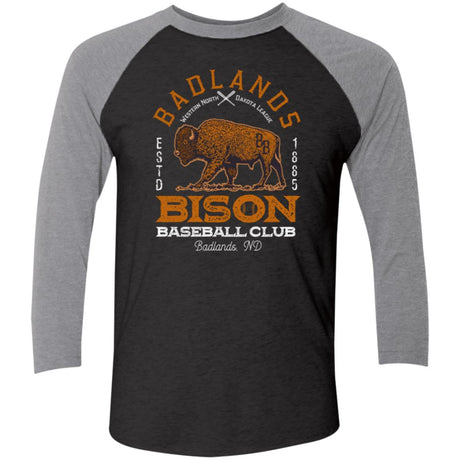 Badlands Bison Retro Minor League Baseball Team-Tri-Blend 3/4 Sleeve Raglan T-Shirt - outfieldoutlaws