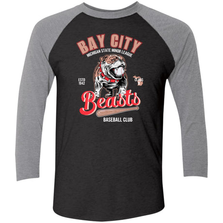 Bay City Beasts Retro Minor League Baseball Team-Tri-Blend 3/4 Sleeve Raglan T-Shirt