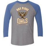 Oak Ridge Owls Retro Minor League Baseball Team  Tri-Blend 3/4 Sleeve Raglan T-Shirt - outfieldoutlaws