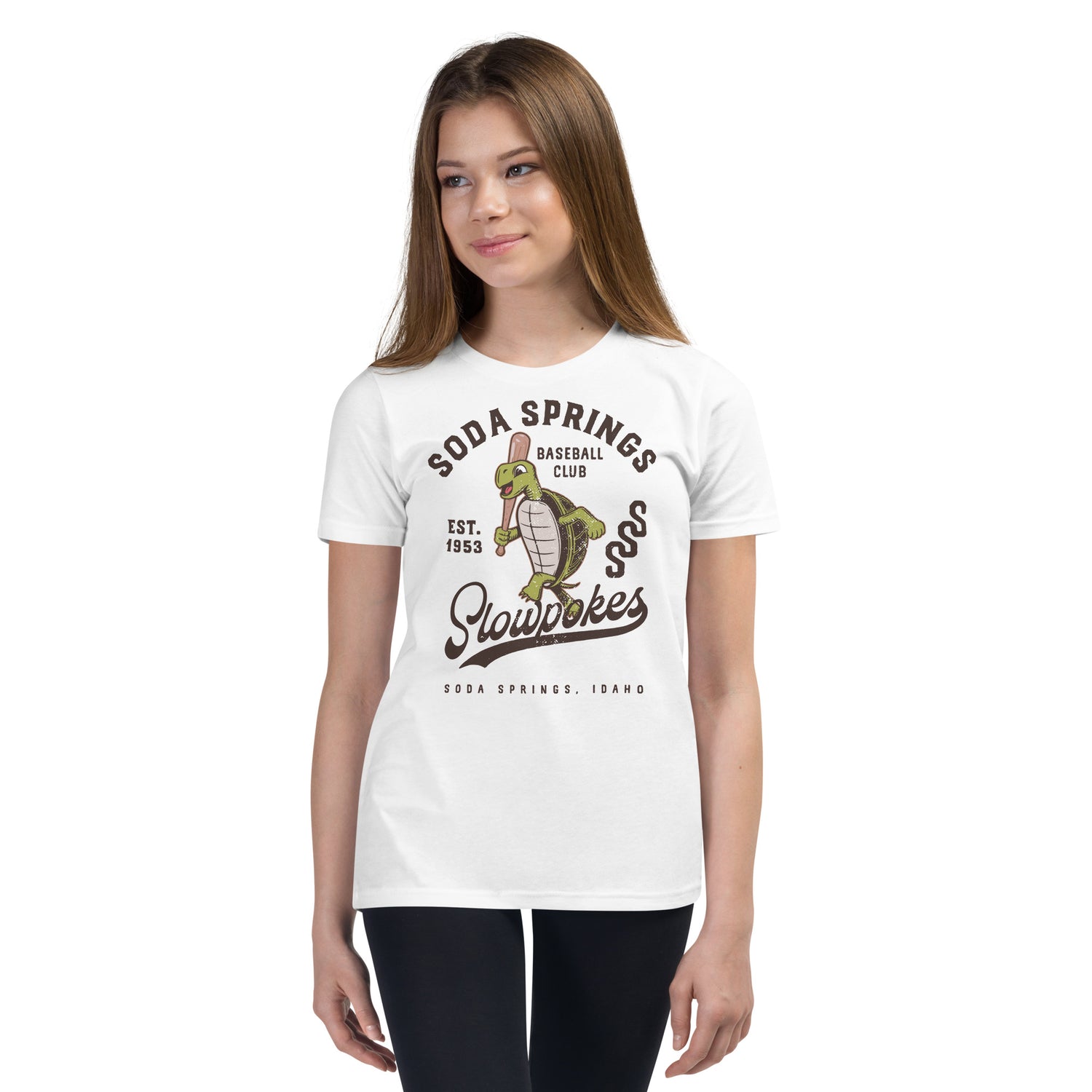 Girl in Soda Springs Slow Pokes youth Bella Canvas shirt