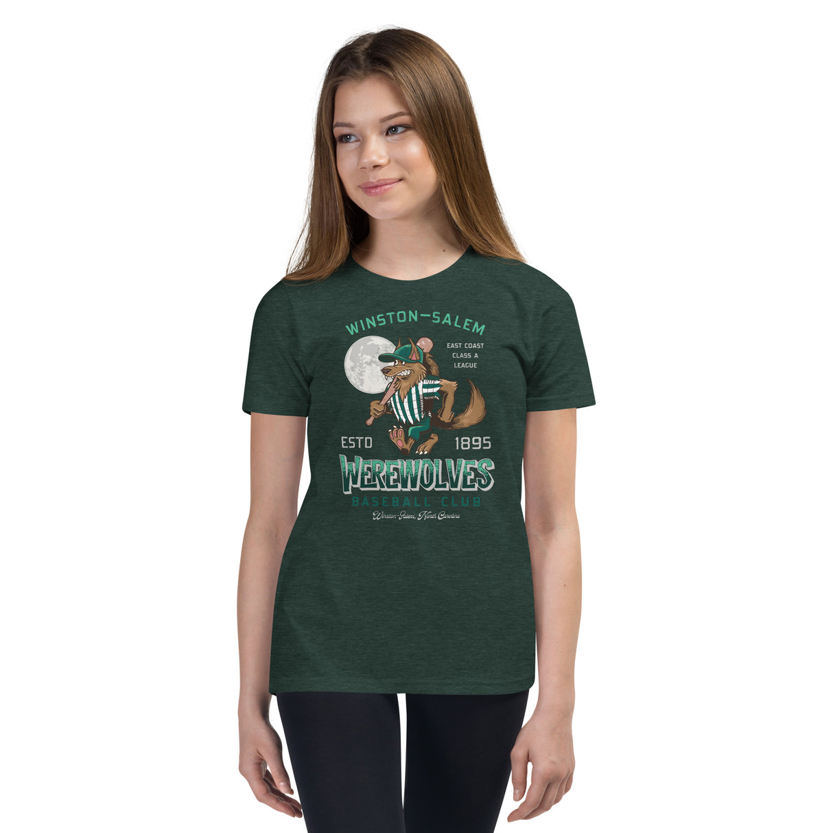 Girl in spooky Werewolf mascot t-shirt – Bella Canvas youth