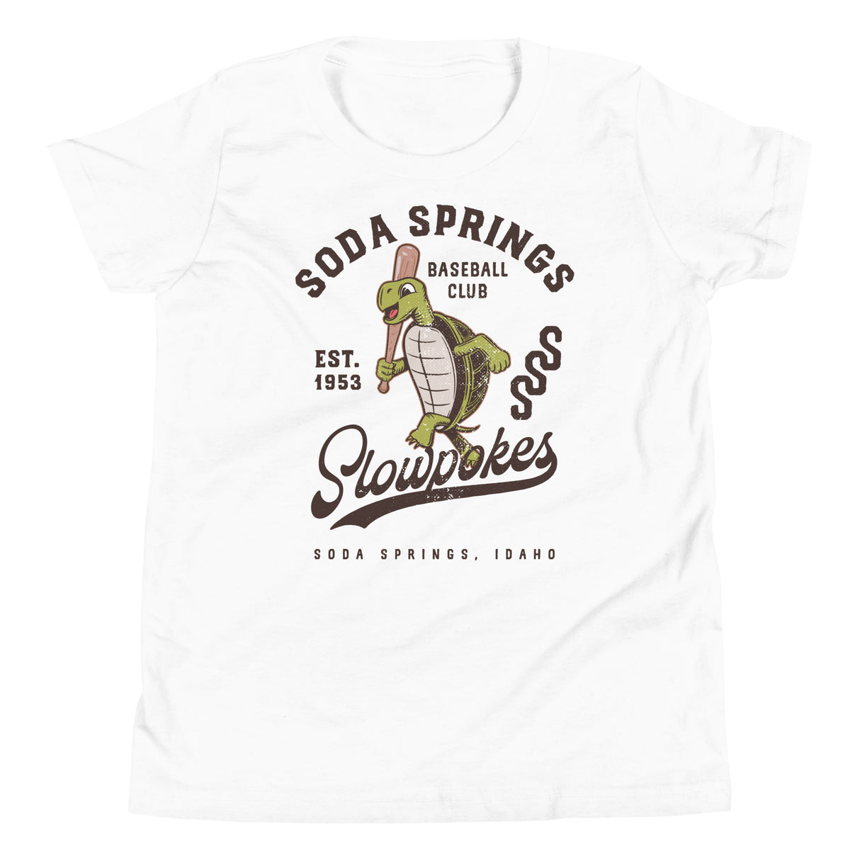 Soda Springs Slow Pokes Youth Shirt – Bella Canvas Flat Lay